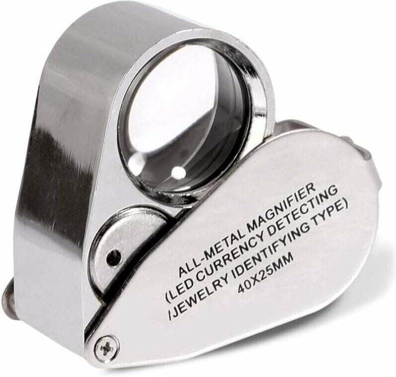 Juwelier-Lupe, 40-fache faltbare Schmuck-Augenlupe mit beleuchtetem LED-Licht (LED-Währungserkennung/Juweliere, die den ...