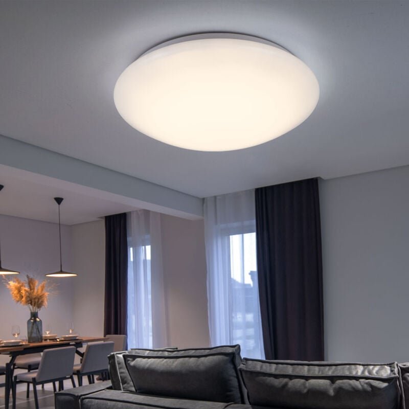 Deckenlampe led Deckenleuchte Wohnzimmerlampe weiß rund, Metall Acryl, 16W 880lm warmweiß, DxH 34,5x9 cm