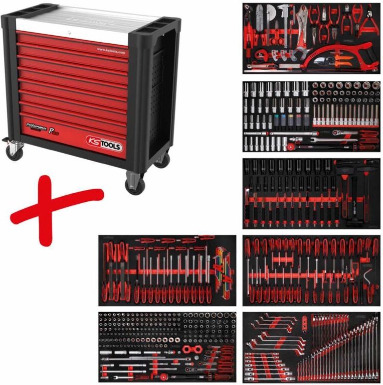 Performanceplus Werkstattwagen-Satz P25 mit 510 Werkzeugen für 7 Schubladen