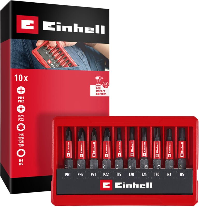 Impact Bit Taschenbox 10tlg 118653 Bit-Set 1/4' (6.3 mm), ph, pz, torx, Sechskant - Einhell