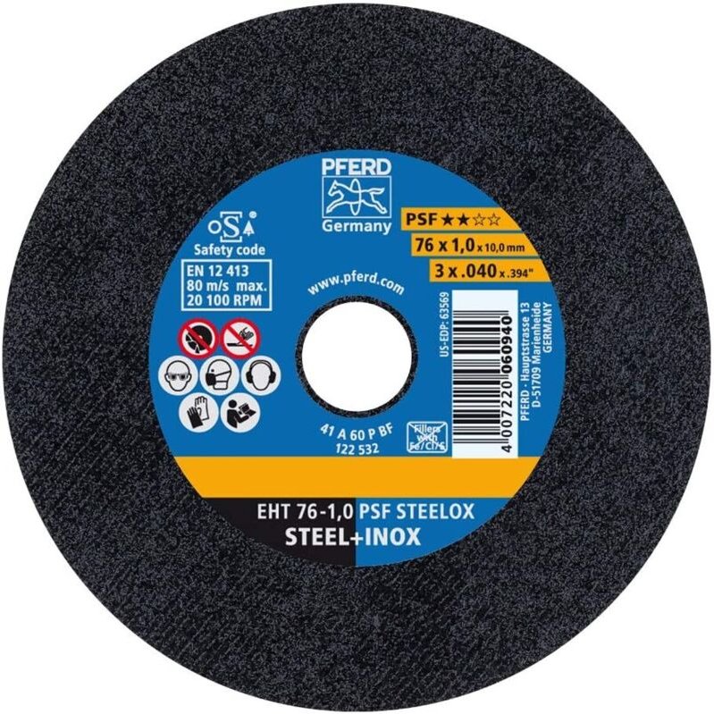 Trennscheibe PSF STEELOX Ø 76 mm Scheibenstärke 1 mm gerade Korund A Bohrung 10 mm