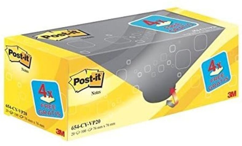 Liderpapel - Post-it Notizblöcke 654 kanariengelb 76x76 (nicht encelophaniert) Packung 20