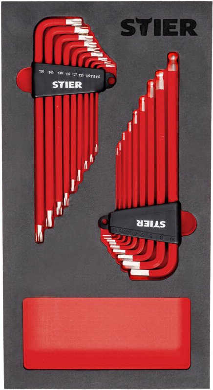 Winkelschraubendreher-Satz 6KT/TX, 18-teilig, in Weichschaumeinlage (eva), aus hochwertigem Chrom-Vanadium-Stahl - Stier