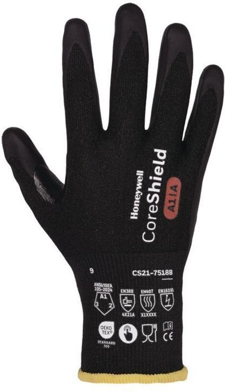 Schnittschutzhandschuhe coreshield 18G black Größe 8 schwarz en 388, en 407, en 36350 PSA-Kategorie ii