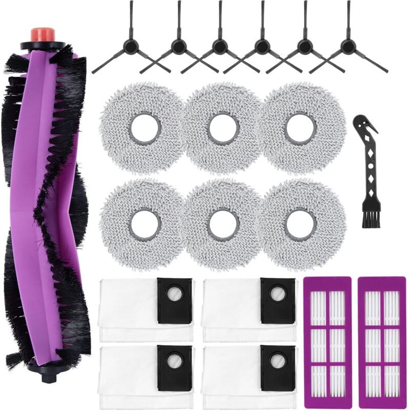 20-teiliges Zubehörset für Eureka J15 Ultra Saugroboter: 1 Hauptbürste, 6 Mikrofasertücher, 6 Seitenbürsten, 4 Staubbeut...