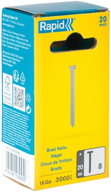 Rapid - 20 mm lange Brad-Nägel der Serie '8' aus verzinktem 18-Gauge-Stahl (3000 Stück)