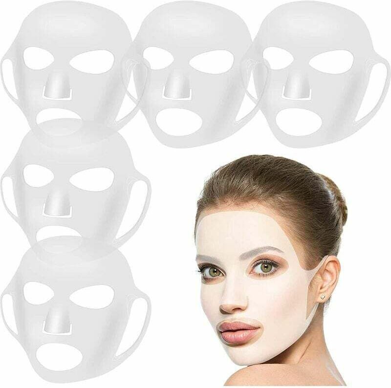 5 Pièces Masque Facial en Silicone Réutilisable Masque Facial Couverture Masque de Peau Réutilisable Hydratant Visage Si...