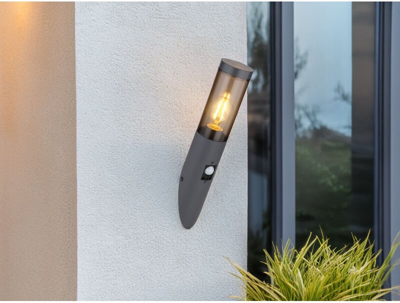 Meinewunschleuchte - led Außenwandleuchte Anthrazit & Rauchfarben mit Bewegungsmelder, Höhe 41cm