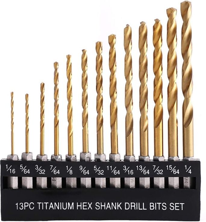 Linghhang - 13-teiliges Spiralbohrer-Set aus Titan, Sechskantschaft aus Schnellarbeitsstahl für Holz, Kunststoff, Alumin...
