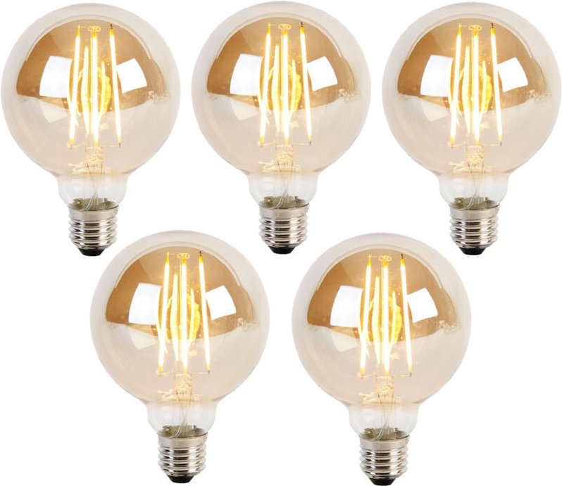 Luedd - 5er Set E27 3-Stufen dimmbar led Glühbirnen G95 Gold Glas 5W 380lm 2200K