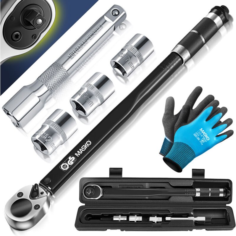 Drehmomentschlüssel 6tlg. Set 40-210Nm 1/2 ' cv inkl. 3 Stecknüssen 17mm 19mm 21mm und Verlängerung 125mm inkl. Koffer +...