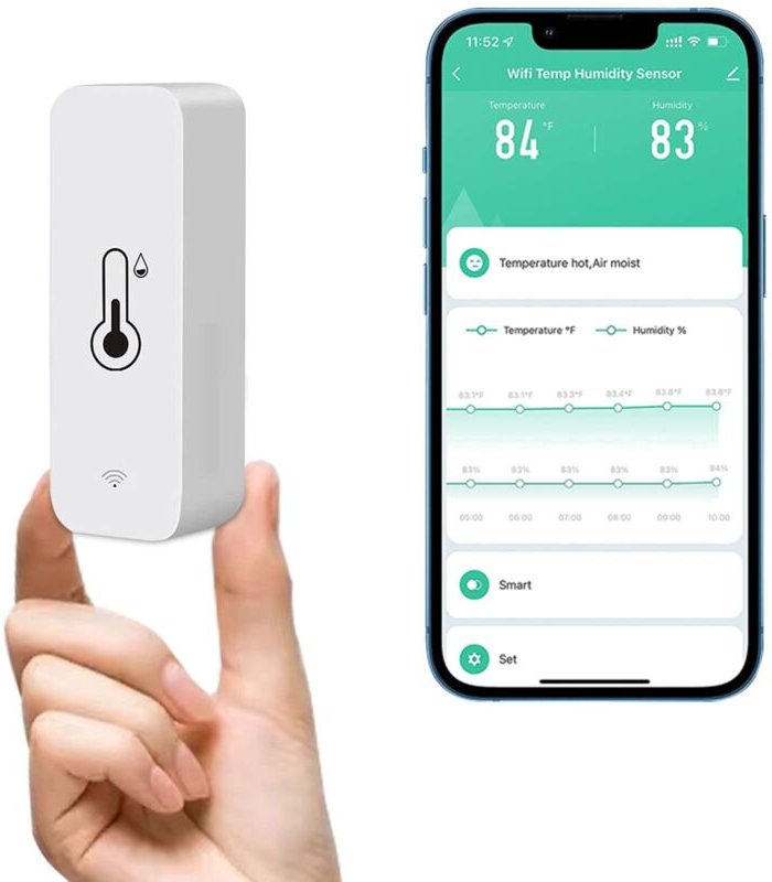 Thumbnail - WiFi-Thermometer-Hygrometer-Sensor, kabelloser Temperatur- und Luftfeuchtigkeitsmonitor für zu Hause, Echtzeit-Fernüberw...