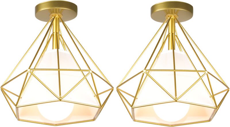 Deckenleuchte Gold Vintage Deckenlampe mit Käfig Antik Semi-Flush Mount Ø25cm Diamant Licht E27 Lampenfassung für Esszim...