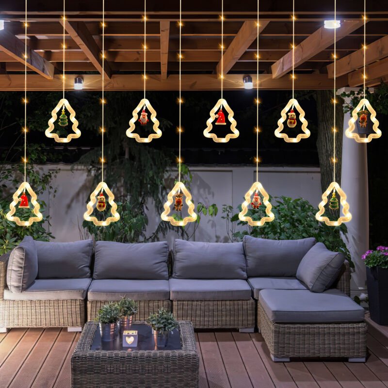 Thumbnail - Led Lichtervorhang mit Weihnachtsschmuck Lichterkette 8 Lichtmodi usb mit Fernbedienung Party Garten Außen 3m Warmweiß -...