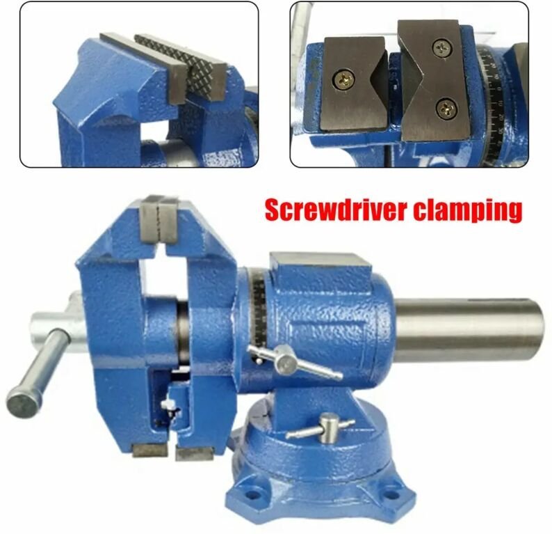 Professioneller Drehschraubstock 125 mm, um 360° schwenkbar, vielseitiger Schraubstock 5 Zoll (15 kg), Spannweite, blau