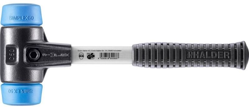 SIMPLEX-Schonhammer, TPE-soft mit verstärktem Tempergussgehäuse und Fiberglasstiel D=50 mm 3701.050