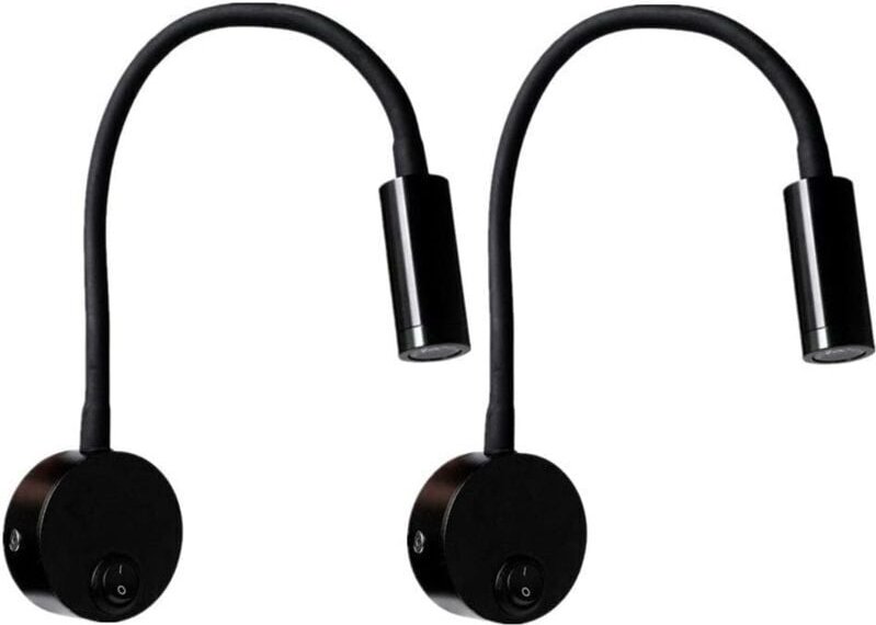Confezione da 2 luci da lettura a parete nere da 3 W, lampada da scrivania in alluminio con collo flessibile e regolabil...