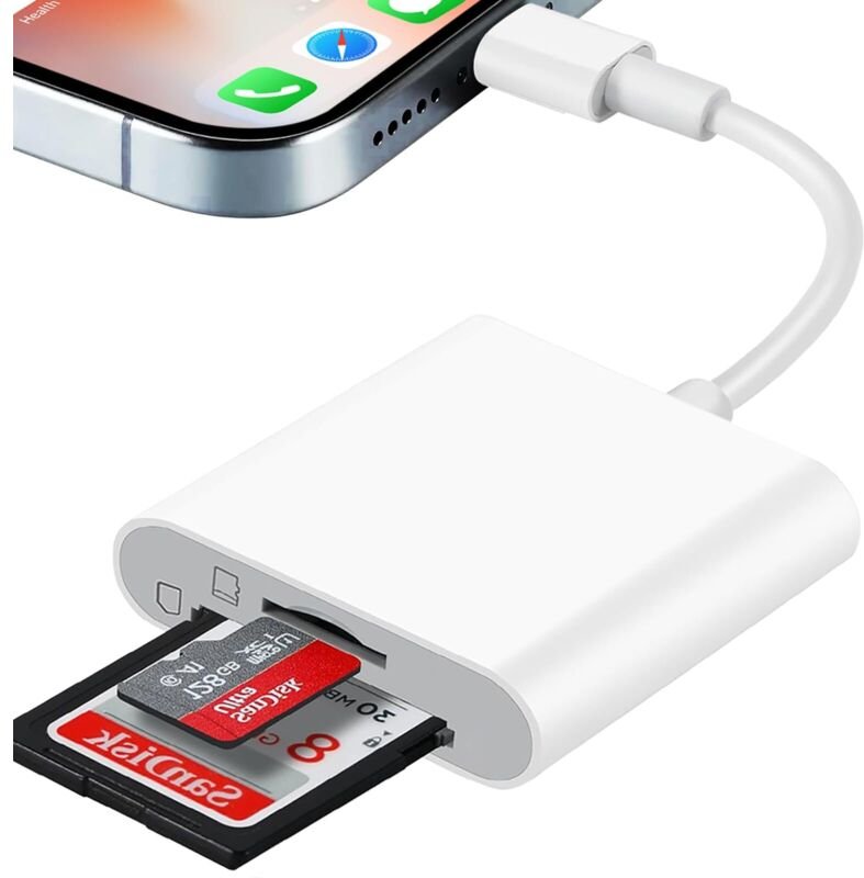 SD-Kartenleser für iPhone/iPad, 2-in-1-Dual-Slot-SD-/Micro-SD-Kartenleser, Kamera-Speicherkartenleser, Kamera-Kartenlese...