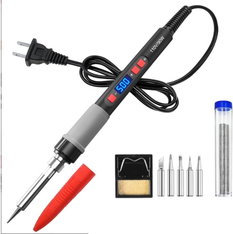 Lötkolben-Set, 90 W, elektrisches Lötkolben-Set, einstellbare Temperatur 180 °C bis 500 °C, mit Ein-/Ausschalter, 5 Ersa...