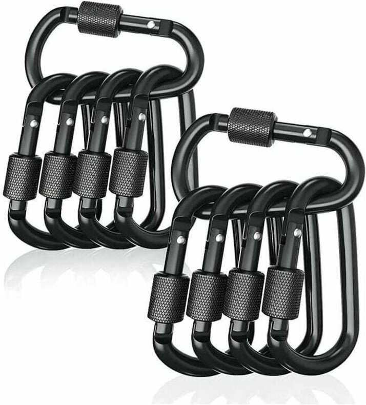 10 Stück schwarze D-förmige Karabiner, Aluminium-Karabiner für Wandern, Radfahren, Seil, Angeln, Camping, Zelte und Schl...
