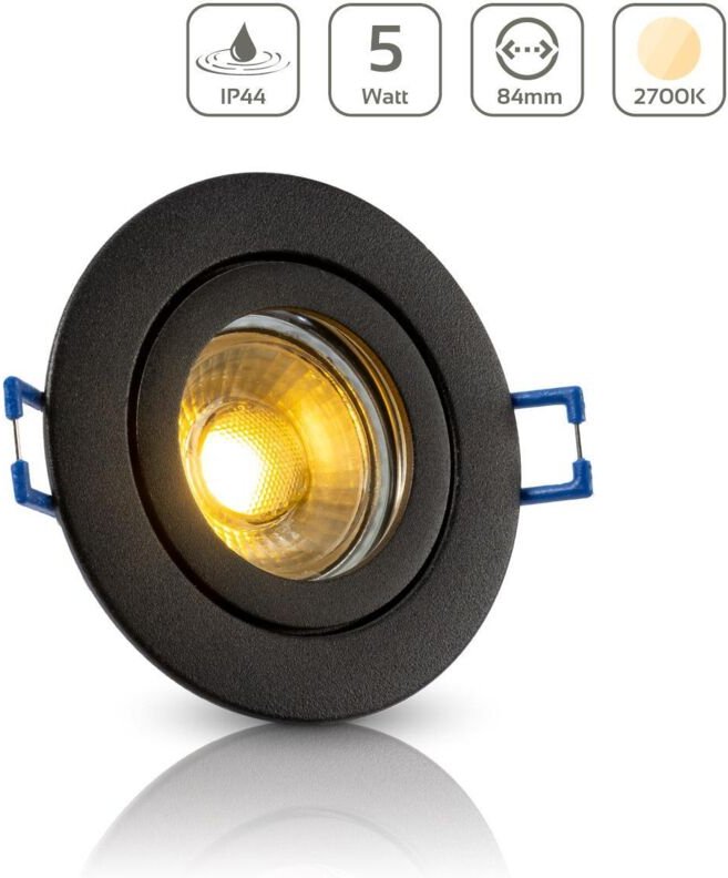 Einbauspot IP44 rund starr - Farbe: schwarz - LED Leuchtmittel: GU10 5W warmweiß
