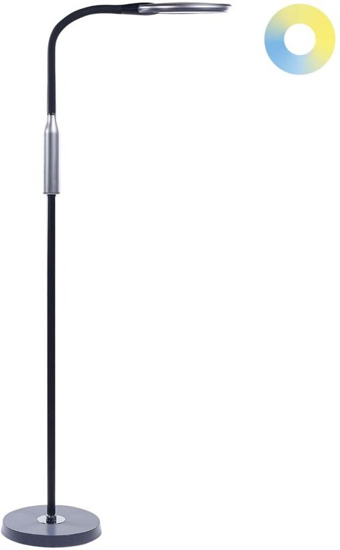 Led Stehleuchte Schwarz Synthetisches Material 148 cm Höhe Verstellbarer Schieber Dimmer Moderne Beleuchtung Heimbüro