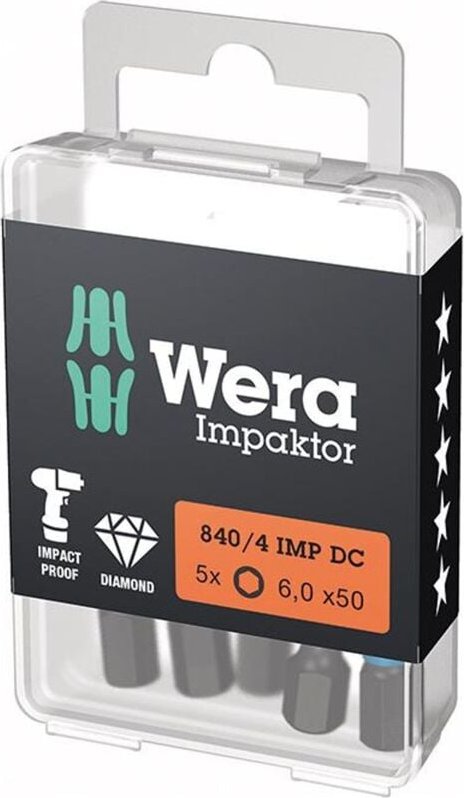 Wera 5x Bit 840/4 IMP DC 6 mm Länge 50 mm 1/4" E6,3 Impaktor DC - 5157646001