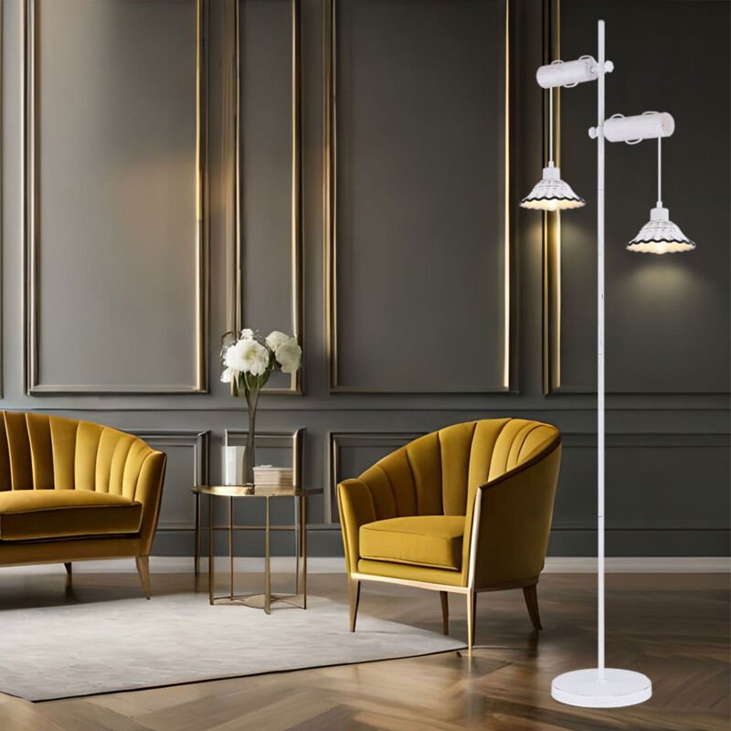 Stehlampe Standleuchte Wohnzimmerleuchte Schlafzimmerlampe Stehleuchte, Metall weiß Holz Keramik, 2 Flammig E27, h 168 c...