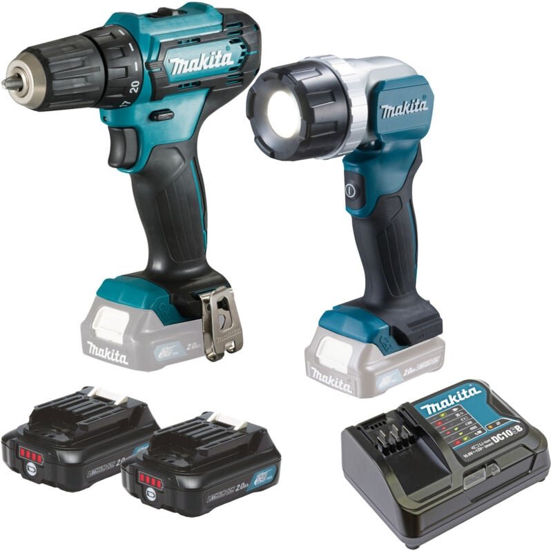 Thumbnail - DF333DSAL1 Akku-Bohrschrauber + DEAML106 LED-Akku-Handstrahler 12 v / 2x 2,0 Ah Akku + Ladegerät - Makita