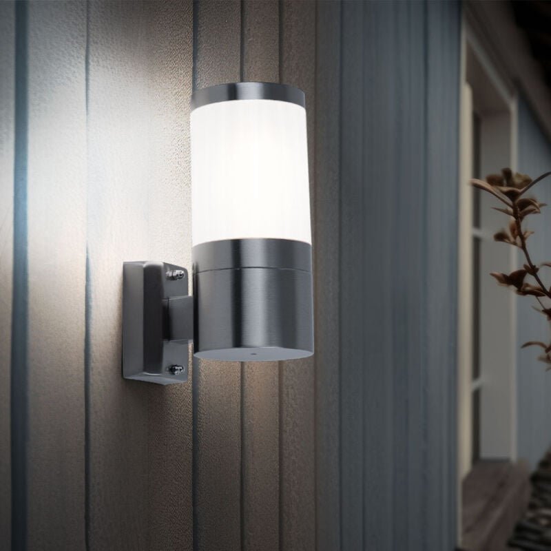 Wandleuchte Außen Edelstahl Außenleuchte Haustürleuchte Wandlampe Garten silber weiß Fassadenlampe, Metall Kunststoff, 1...