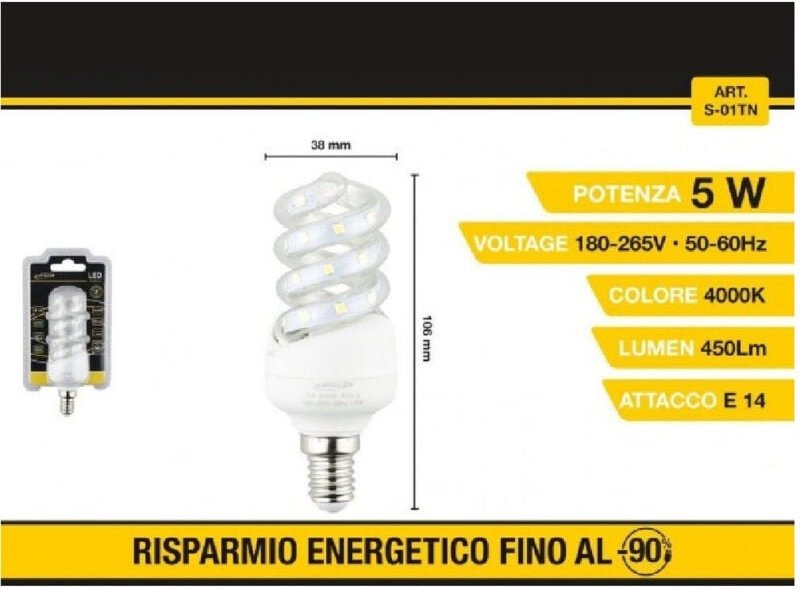 Trade Shop Traesio - Trade Shop - Spiralförmige LED-Glühbirne E14 5W Kaltes warmes natürliches weißes Licht 28D S-01T -