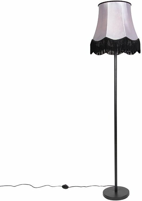 Klassische Stehleuchte schwarz mit Granny b Schirm grau - Simplo