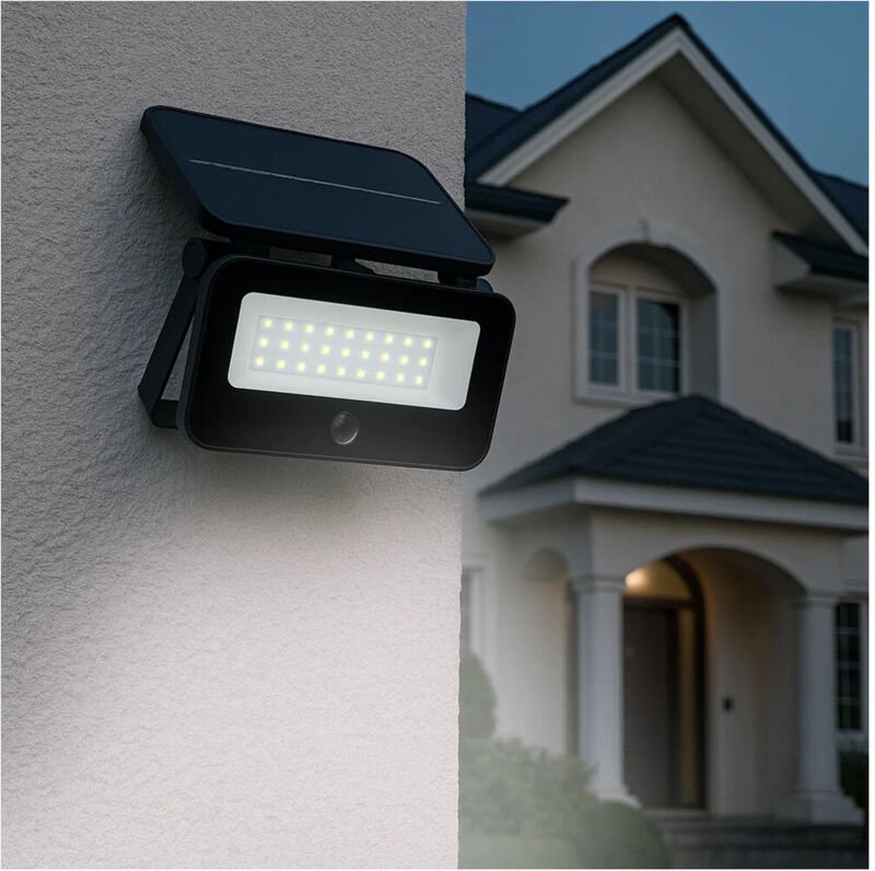 Trade Shop - LAMPADA APPLIQUE PROIETTORE LED MURO CON PANNELLO SOLARE SENSORE PIR ESTERNO IP65 TK13-50F -