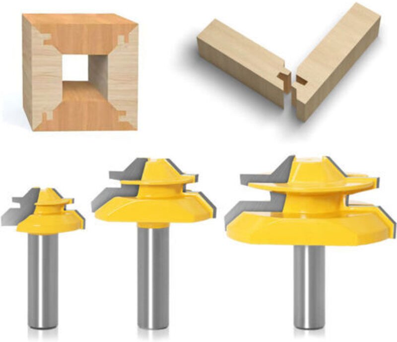 3 Stück 45-Grad-Schloss-Gehrungsfräser 1/2 Zoll, Nutfräser, Gelenkfräser für Holzbearbeitungswerkzeuge für Graviermaschi...
