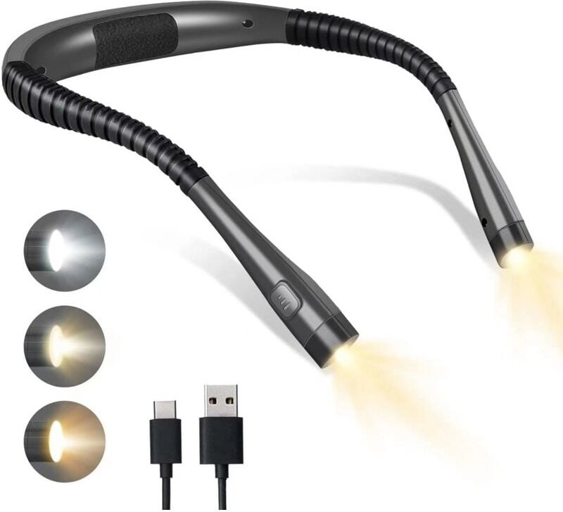 Wiederaufladbare Nackenleselampe, Lampe zum Lesen im Bett, 3 Farben, 6 Helligkeitsstufen, klappbare Arme, lange Lebensda...