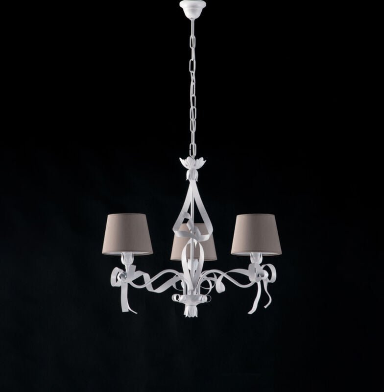 Belight - Lucy – Kronleuchter weiß, Shabby-Chic & PVC-Lampenschirme Ø16, Ø59, 3-flammig – BL184-3-BCO