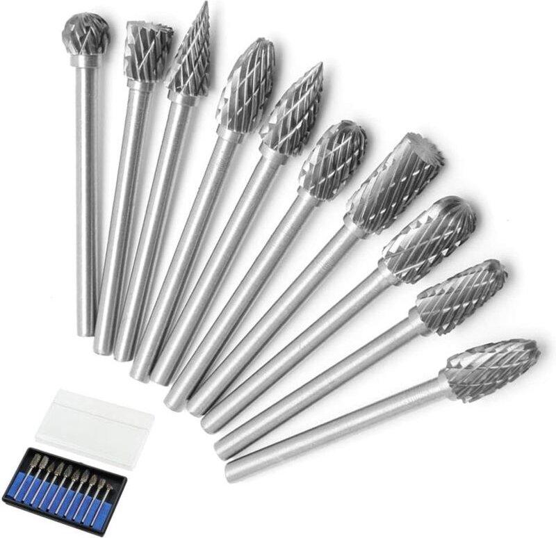 Thumbnail - 10 Stück Double Cut Wolframstahl Vollhartmetall-Frässtifte Set 3 mm Schaft Bohrer Spiralstangen für Dremel Präzisionswer...