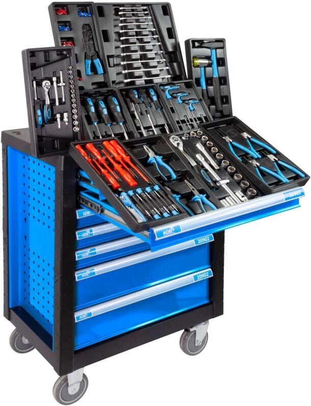 Werkstattwagen lightning mit 7 Schubladen bestückt blau Werkzeug Rollwagen - ADB