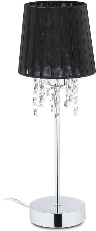 Tischlampe Kristall, Lampenschirm aus Organza, runder Standfuß, Nachttischlampe, HxD 41x14,5cm, schwarz/silber - Relaxda...