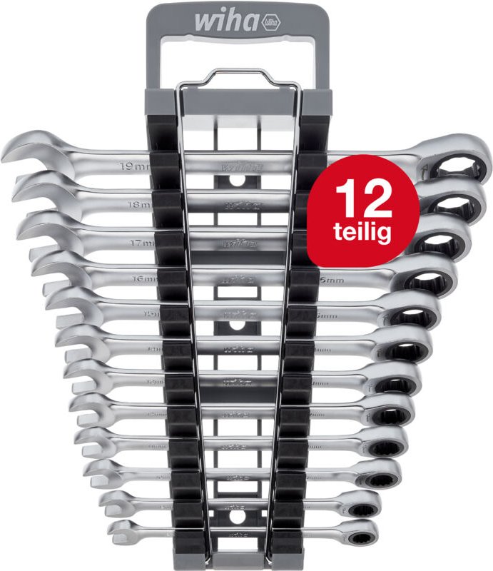 Ringratschen-Gabelschlüssel Set 12-tlg. inkl. Halter i Ring Ratschenschlüssel Set 8-19 mm i Maulschlüssel Satz mit Ringr...