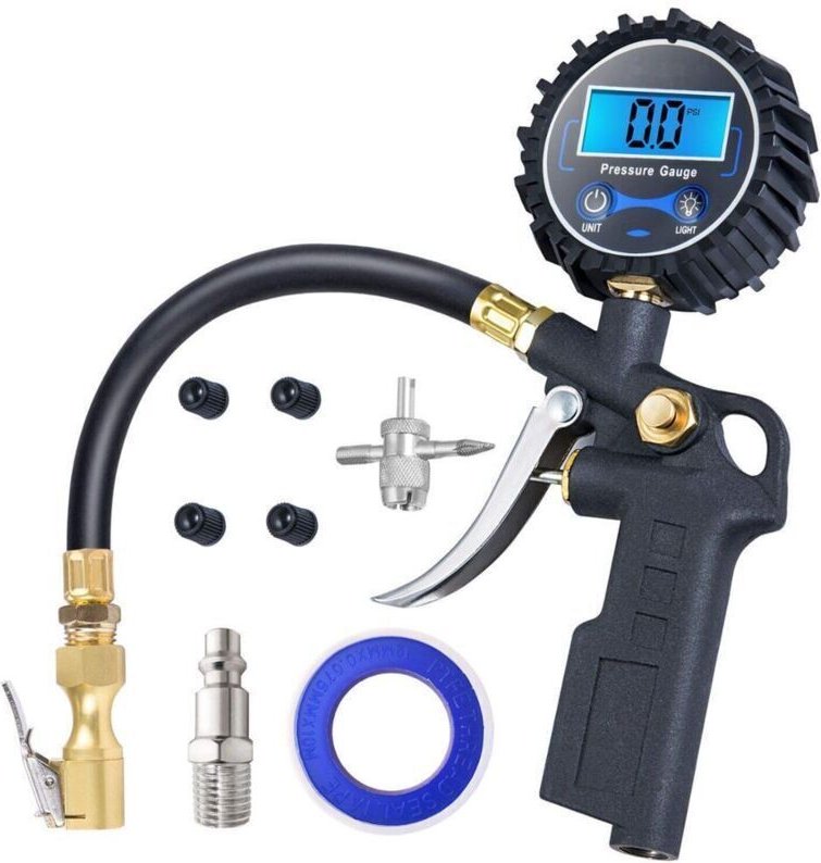 Digitaler Reifenfüller mit Manometer, Anzeigeauflösung 0,1–250 PSI. Zubehör für Kompressor und robustes Luftanschlussstü...
