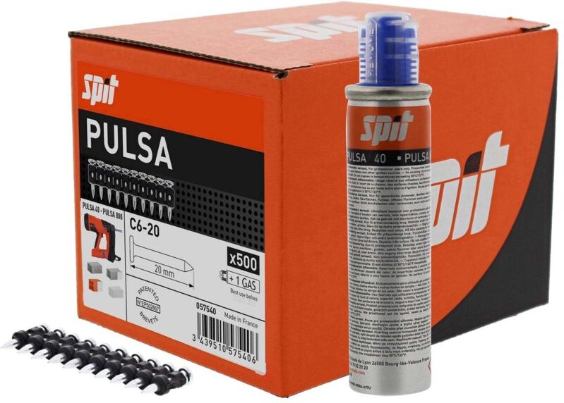 Spit - itw C6 20 mm, Nägel Pulsa, Standardnägel, inkl. 1 Kartusche Gas, 500 Stk Nägel 20 mm (057540)