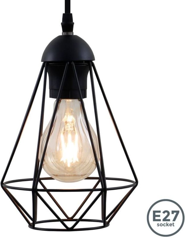 B.k.licht - Pendelleuchte - E27 Fassung, retro, 1-flammig, Drahtkorpus, schwarz