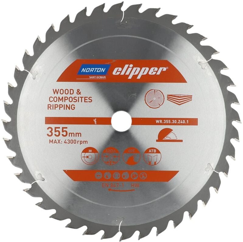 Thumbnail - Klinge de Hartmetall deflow 355 x 3,2/2,4 x 30 Z40 Norton Cliper - 70184608076