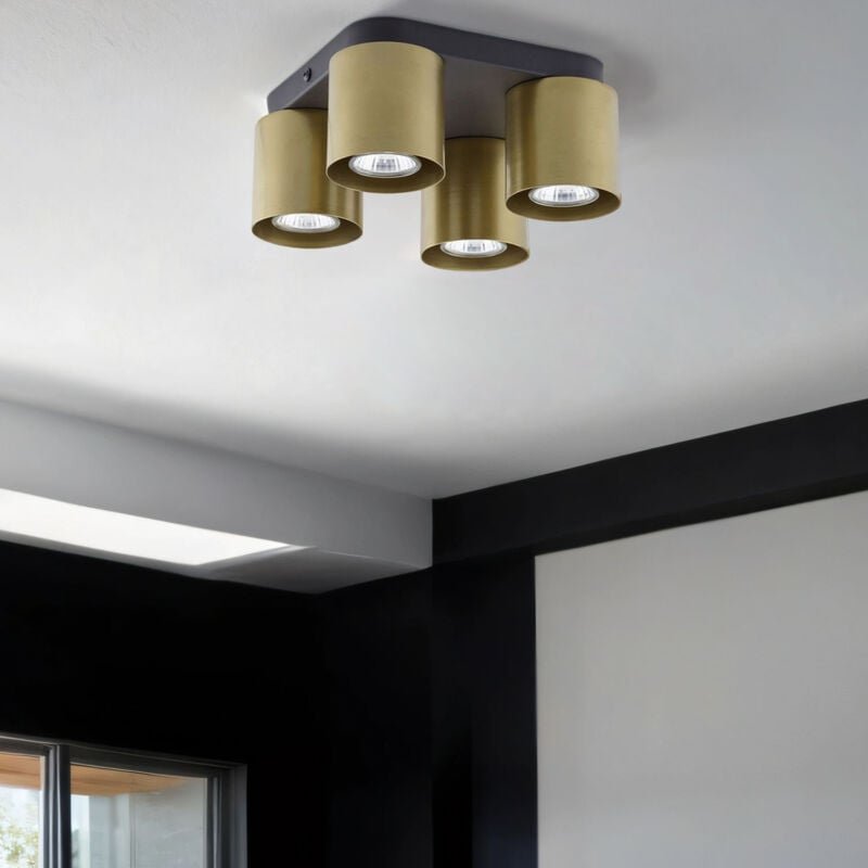 Licht-erlebnisse - Deckenlampe Metall 4-flammig h: 10,5 cm b: 21,5 cm Schwarz Gold GU10 Deckenleuchte Wohnzimmer Flur