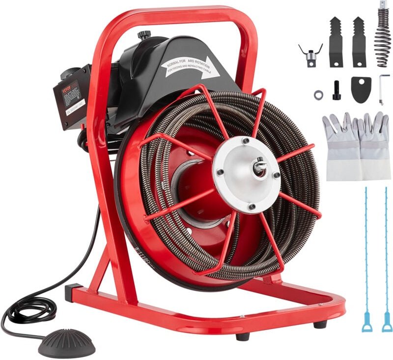 Rohrreinigungsmaschine 50 ft x 3/8 Zoll, Kanalisationsspirale mit manueller Zuführung, 250 w elektrische Rohrreinigungsm...