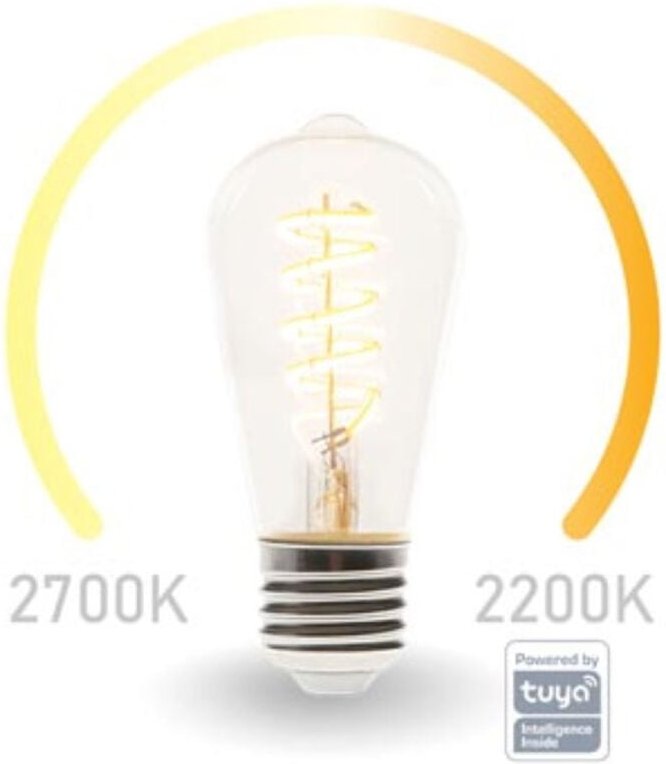 Velleman - E27 led wifi, 6,5 Watt 555 Lumen, 2200-2700 Kelvin, Ø6,4cm, per App steuerbar