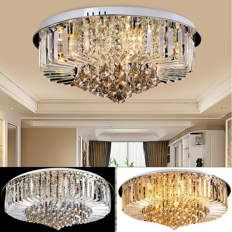Modern Flush Mount Kristallleuchter LED Kristall Regentropfen Kronleuchter Runde Chrom Deckenleuchten Pendelleuchte Kris...