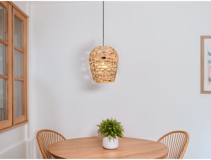 Meinewunschleuchte - led Pendelleuchte mit Lampenschirm geflochten aus Wasserhyazinthe, ø 29cm