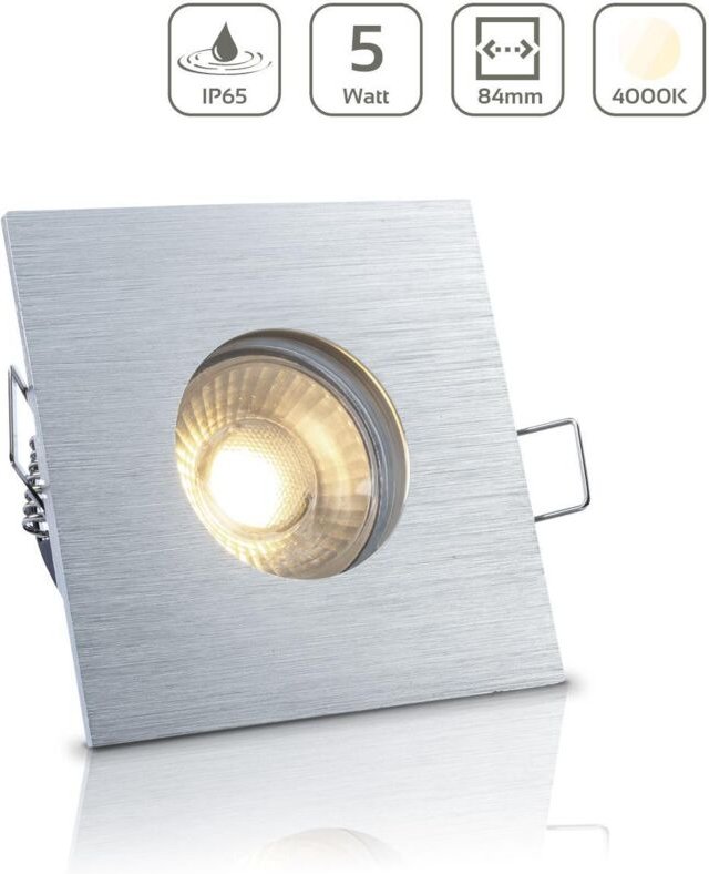 Einbauspot IP65 eckig - Farbe: Alu-gebürstet - LED Leuchtmittel: GU10 5W neutralweiß